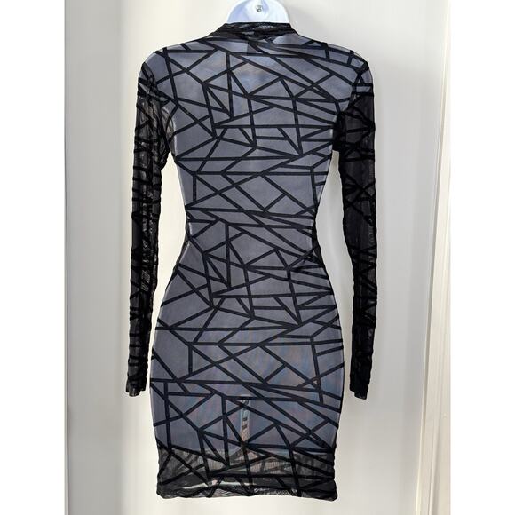Women’s Sheer Velvet Burnout Bodycon Dress Size Small Black Y2K 90s EDM Rave - Picture 2 of 14